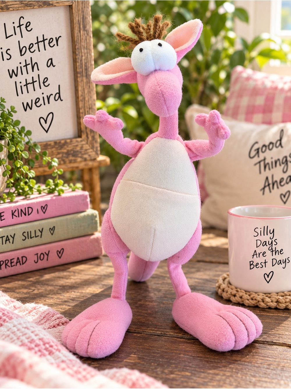 Vintage 1996 Toy Concepts Bendable Poseable Pink Kangaroo Plush Toy